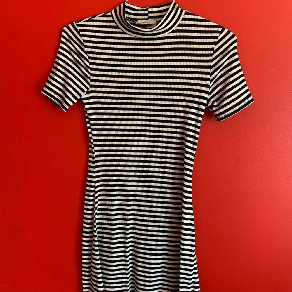 Striped Black and White Turtle Neck Dress